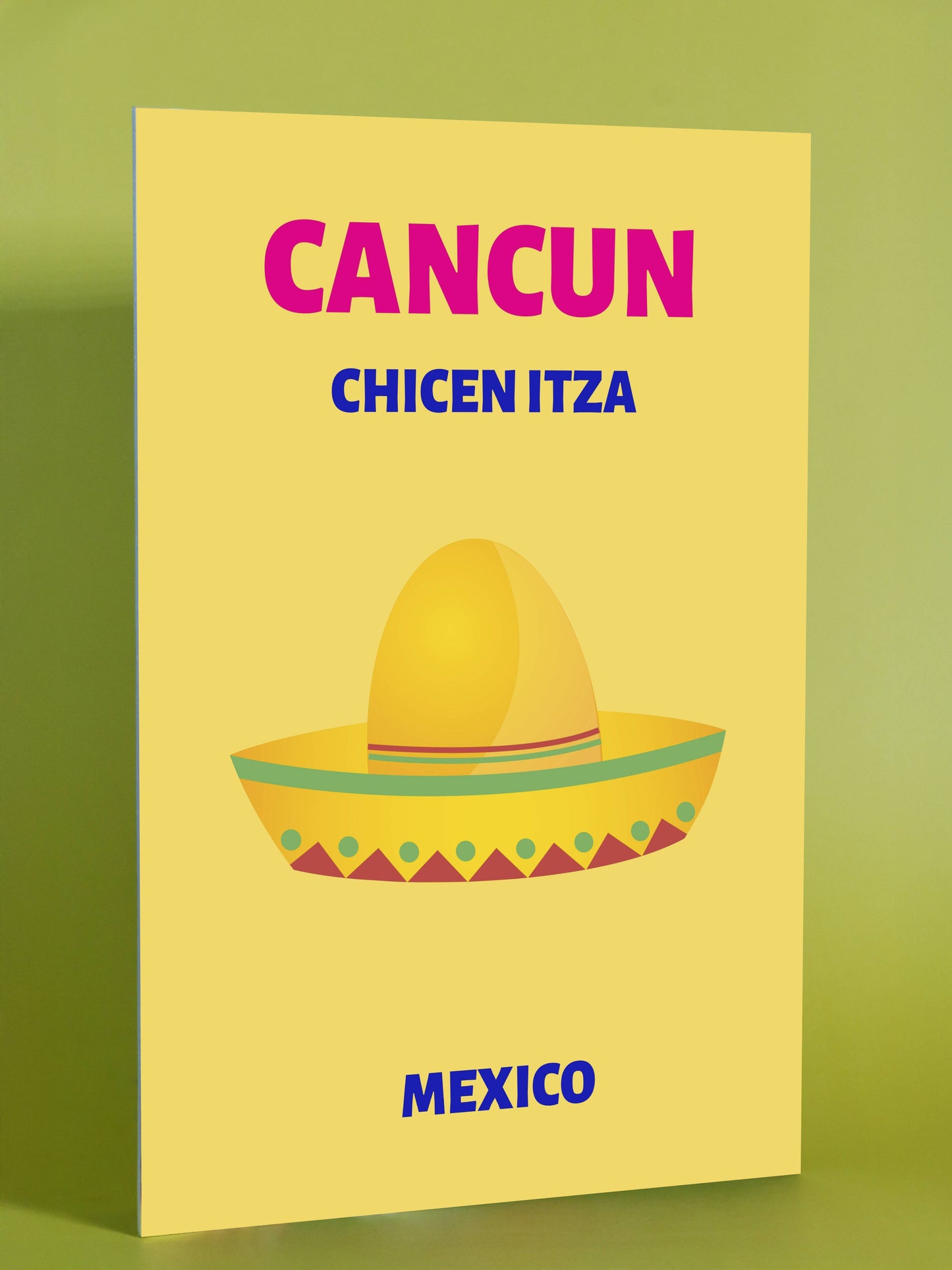 Cancun Mexico Travel Poster – Chichen Itza & Sombrero Art
