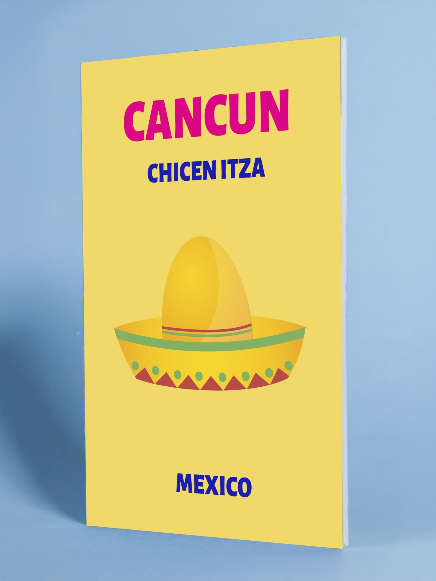 Cancun Mexico Travel Poster – Chichen Itza & Sombrero Art