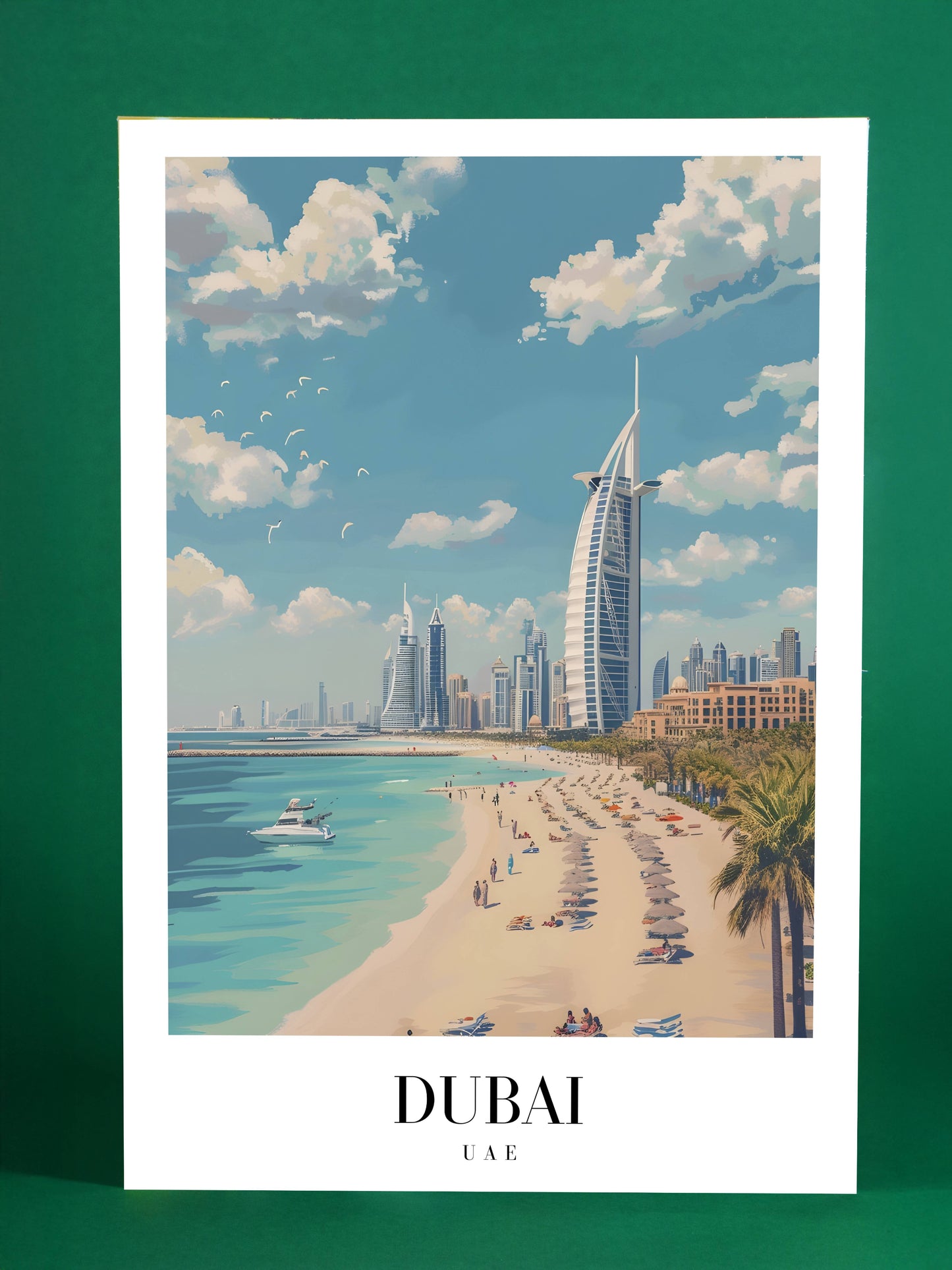 Dubai Beach and Skyline Print – Modern Urban Oasis