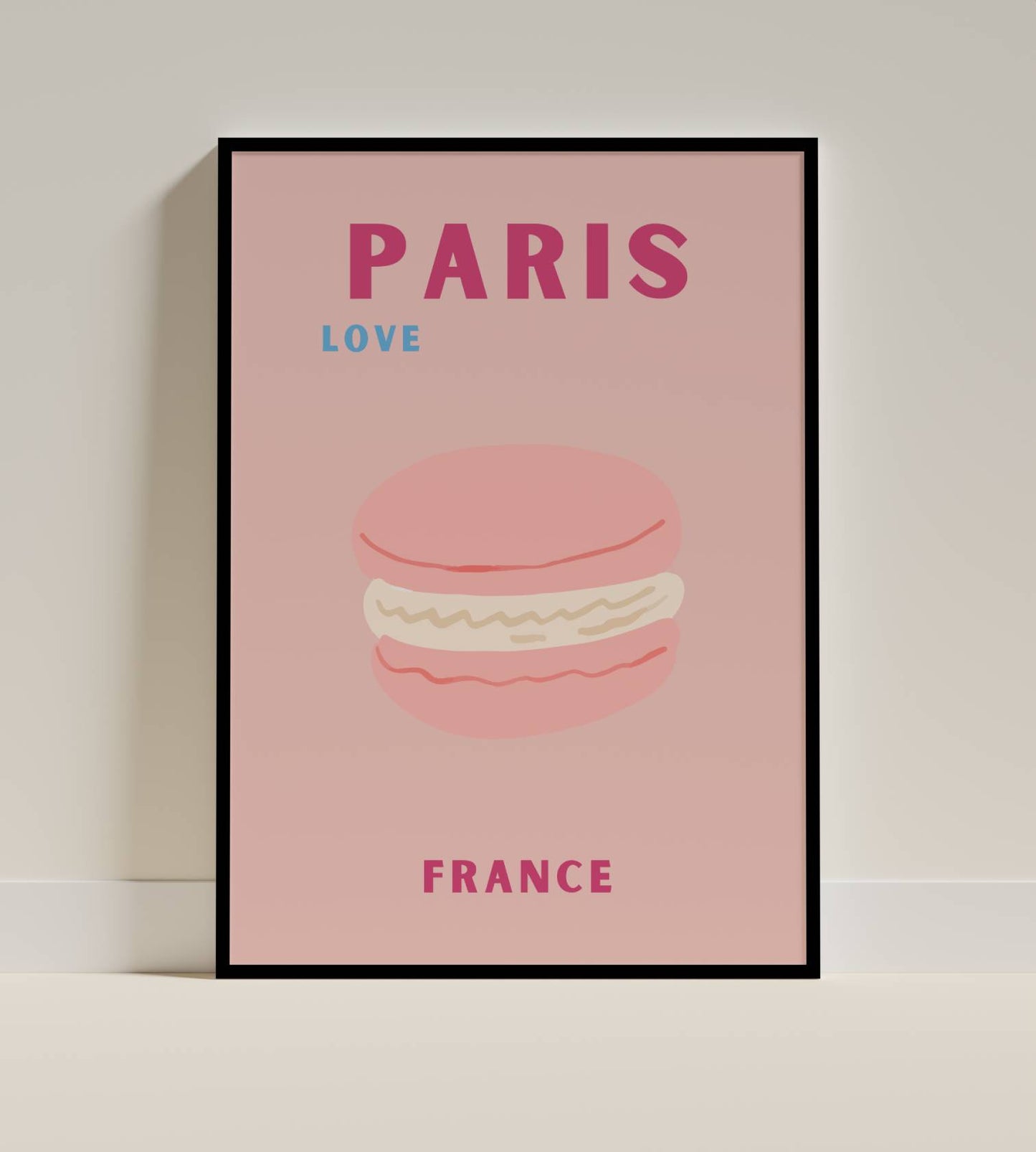 Paris France Love Poster – Macaron Illustration Modern Art
