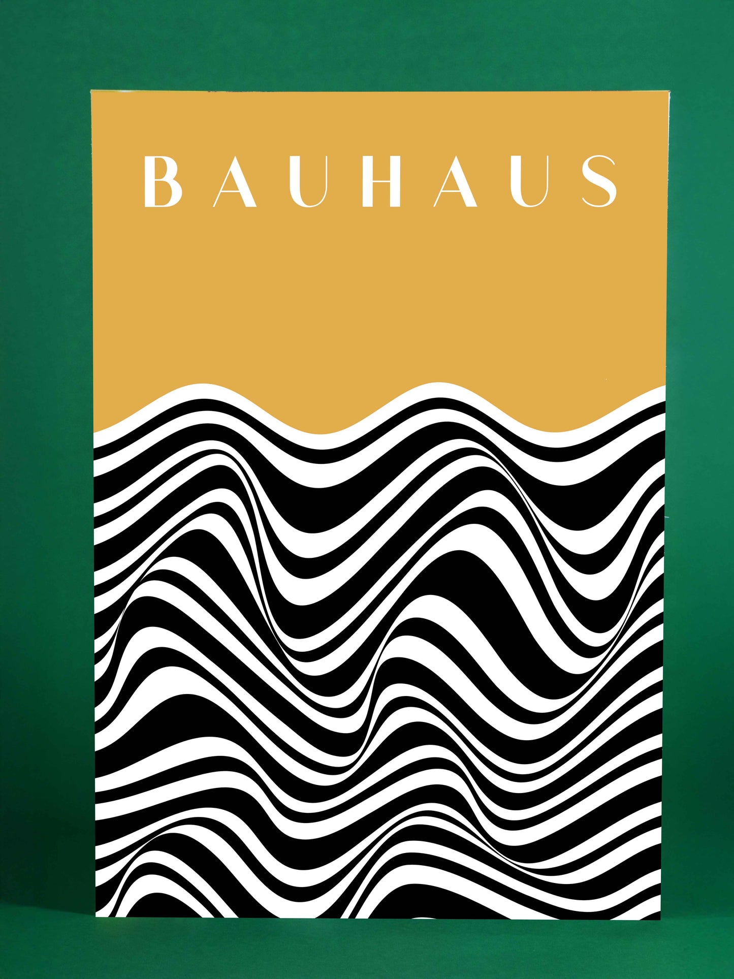 Modern Bauhaus Abstract Wave Poster – Yellow & Black