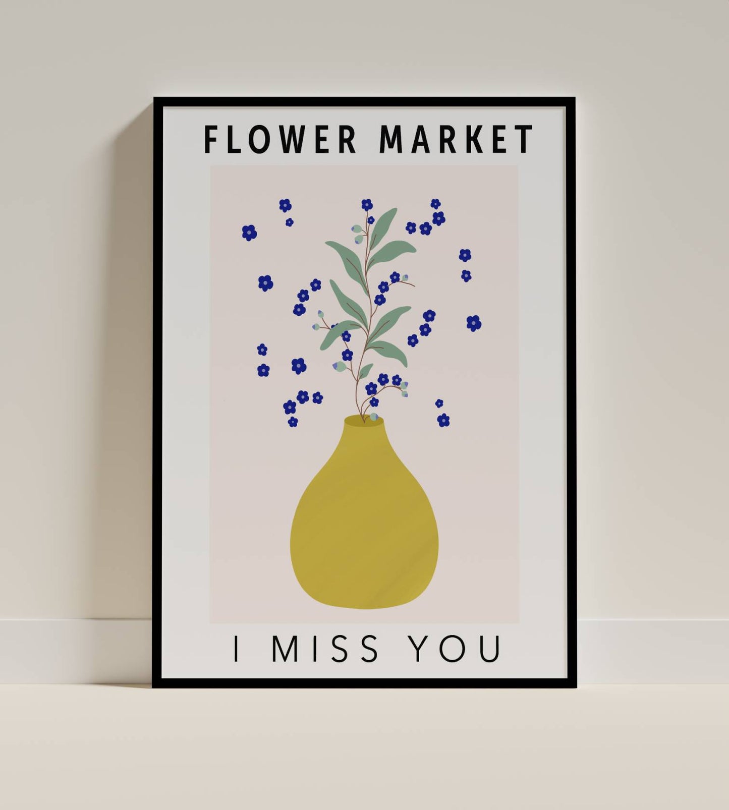 Flower Market I Miss You – Blue Floral Yellow Vase
