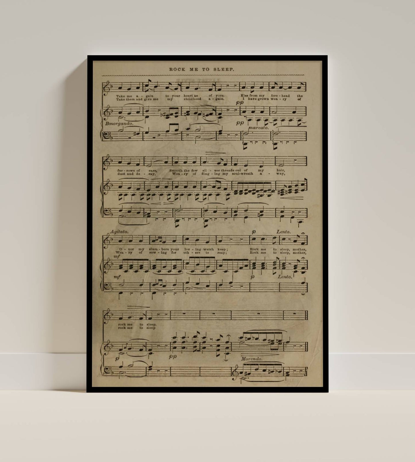 Vintage Sheet Music Poster – “Rock Me to Sleep”