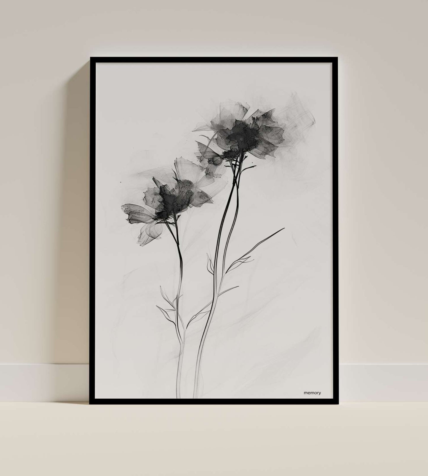 Ethereal Blooms: Black & White Botanical Art Print