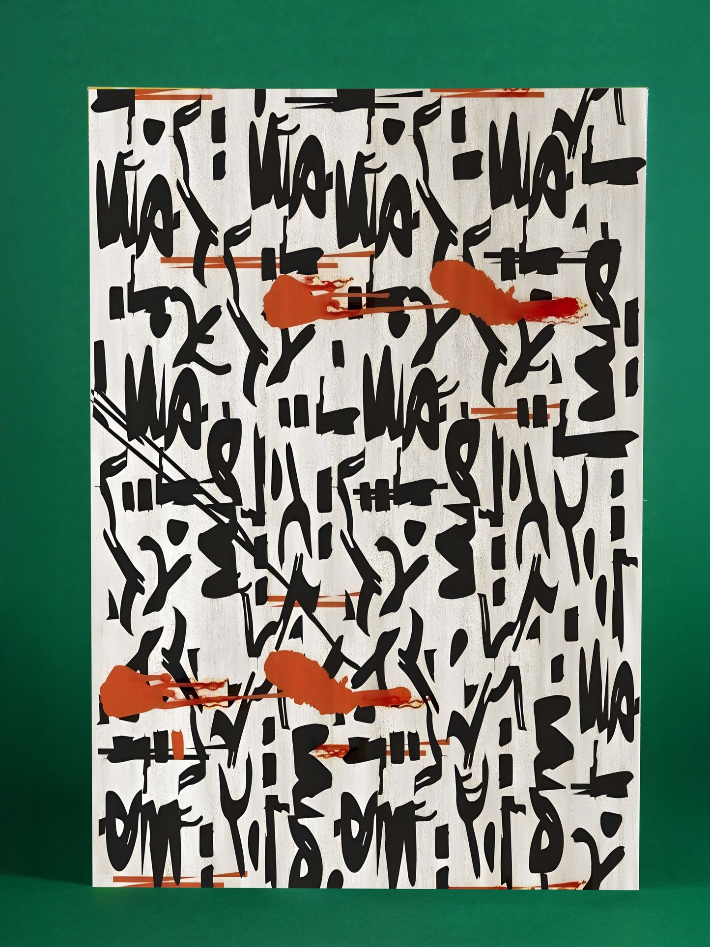 Abstract Urban Calligraphy Print with Red Accents