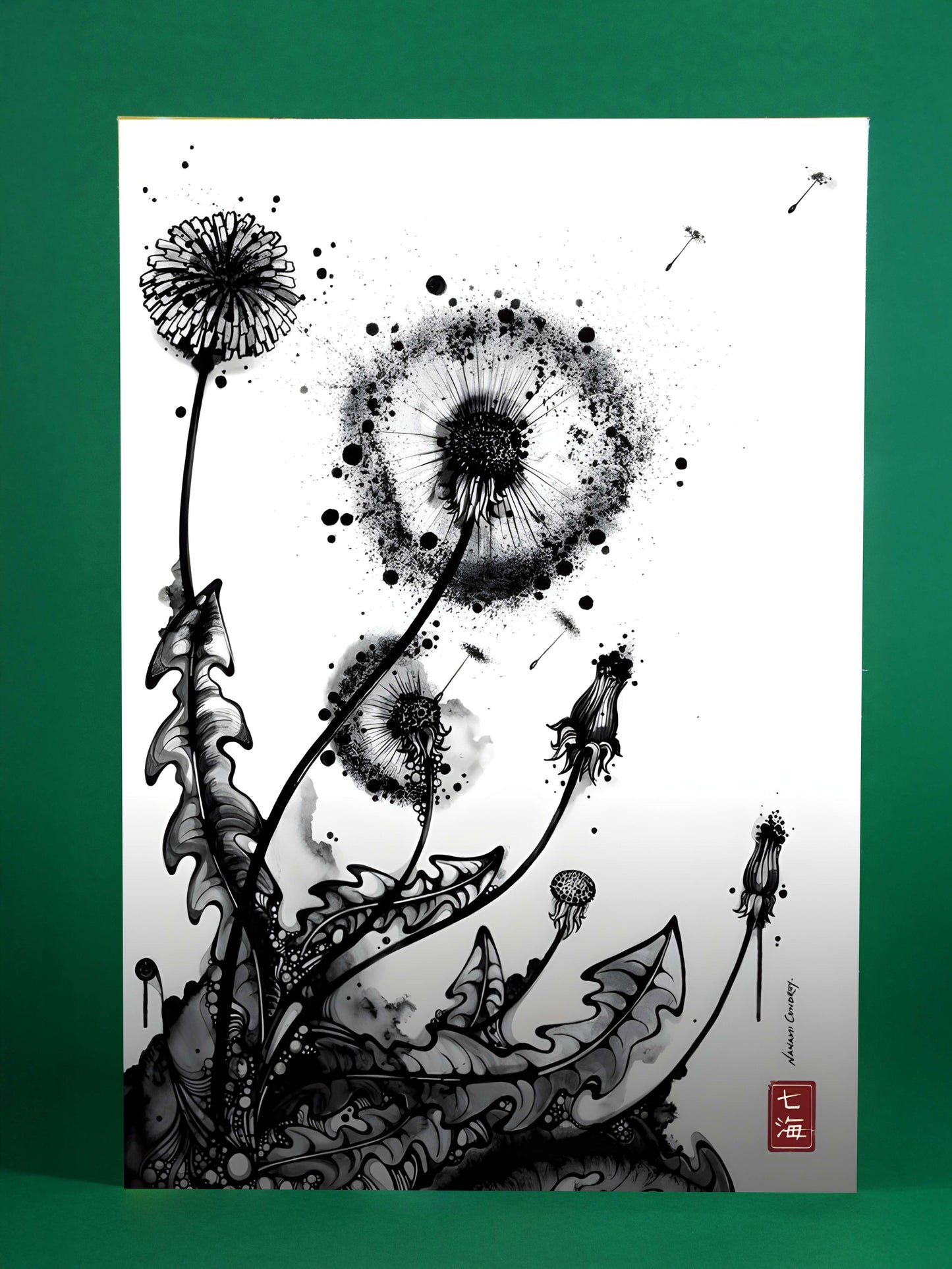 Dandelion Dreams Ink Art Poster