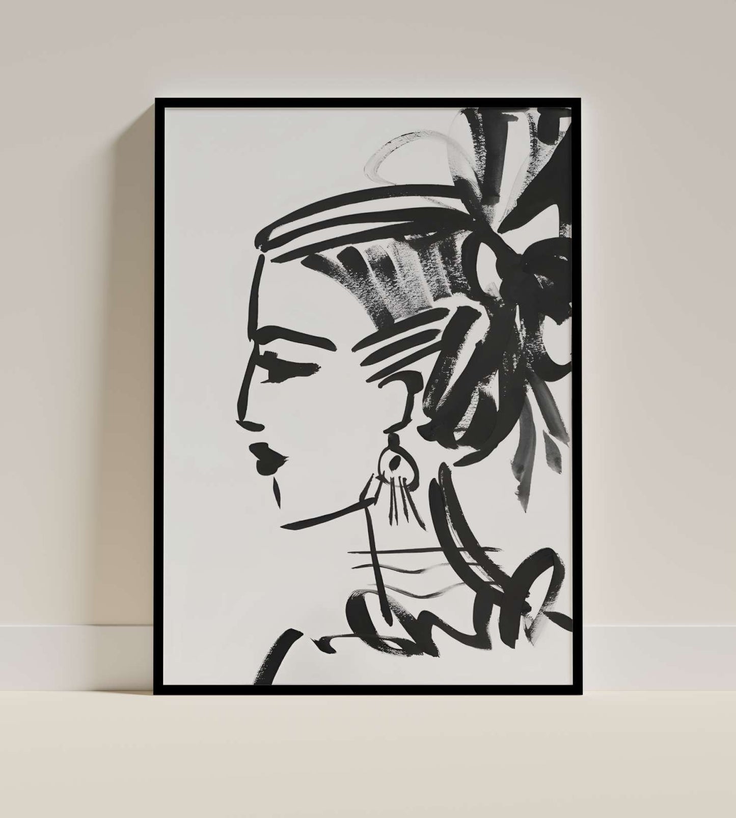 Fashion Ink Portrait – Elegant Woman Brushstroke Wall Art