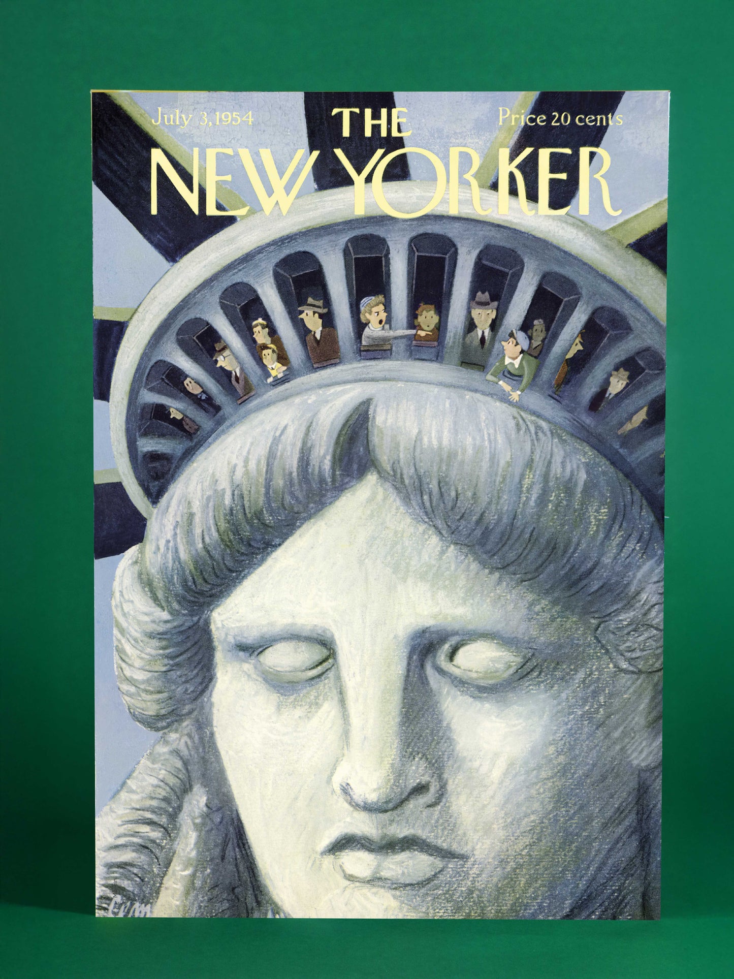 Statue of Liberty Crown Visitors – Vintage New Yorker Cover Print, July 3, 1954