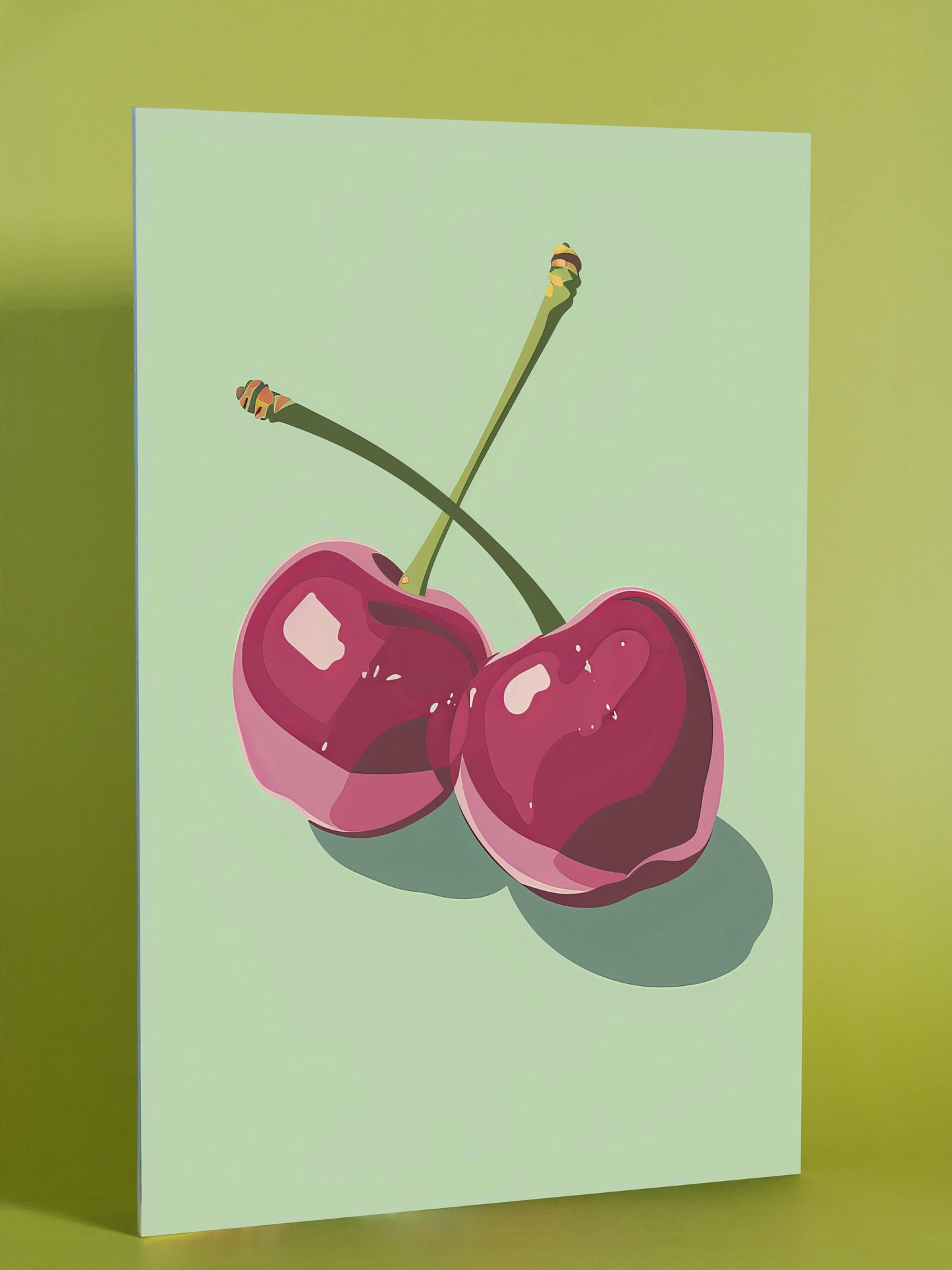 Minimalist Cherry Duo Poster – Modern Green Background
