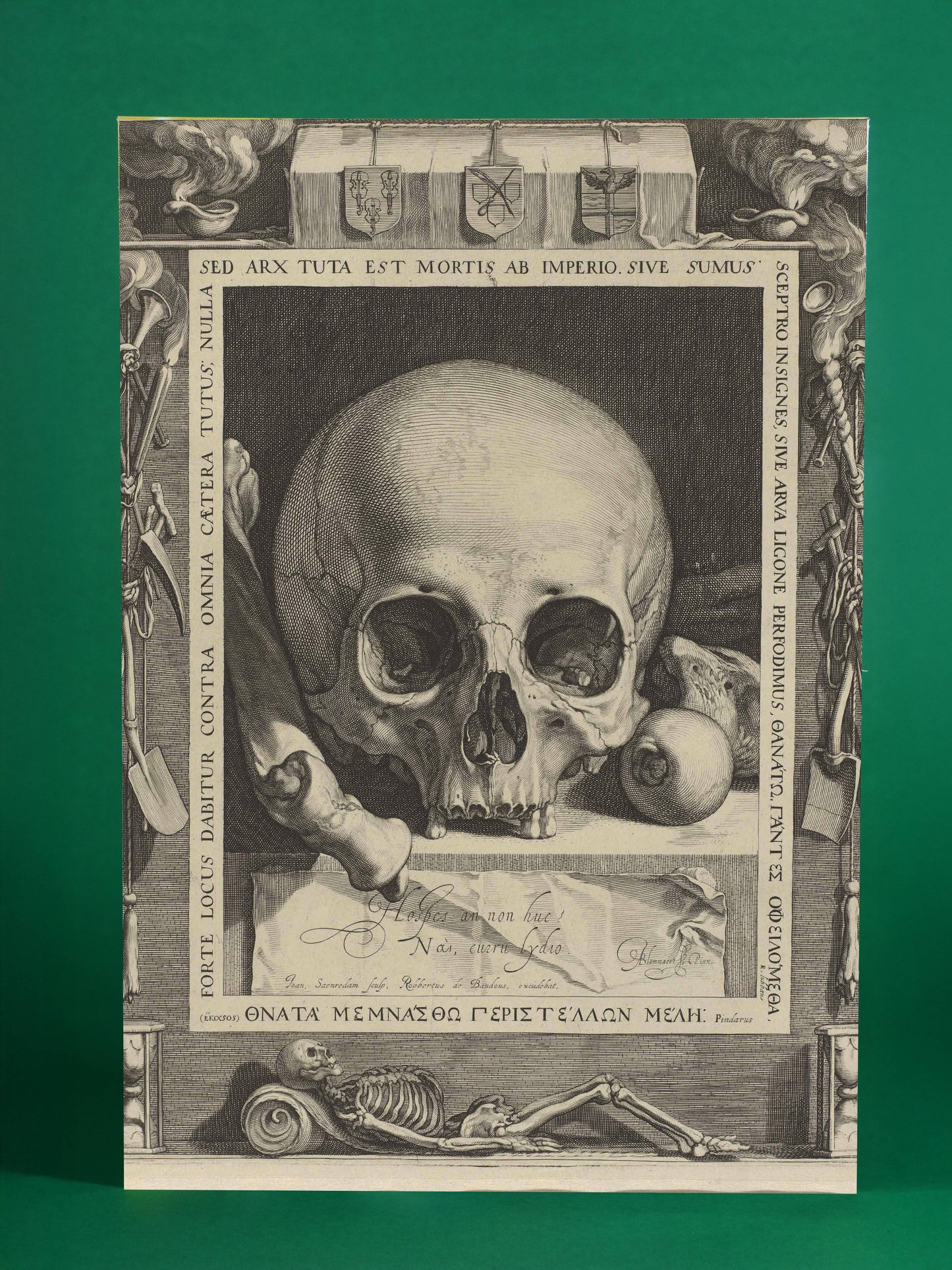 Memento Mori Skeletons & Latin Motto