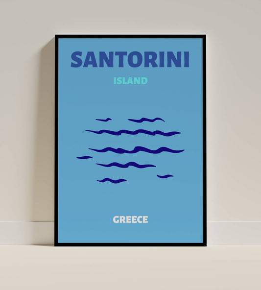 Santorini Island Poster - Minimalist Blue Waves Art, Greece