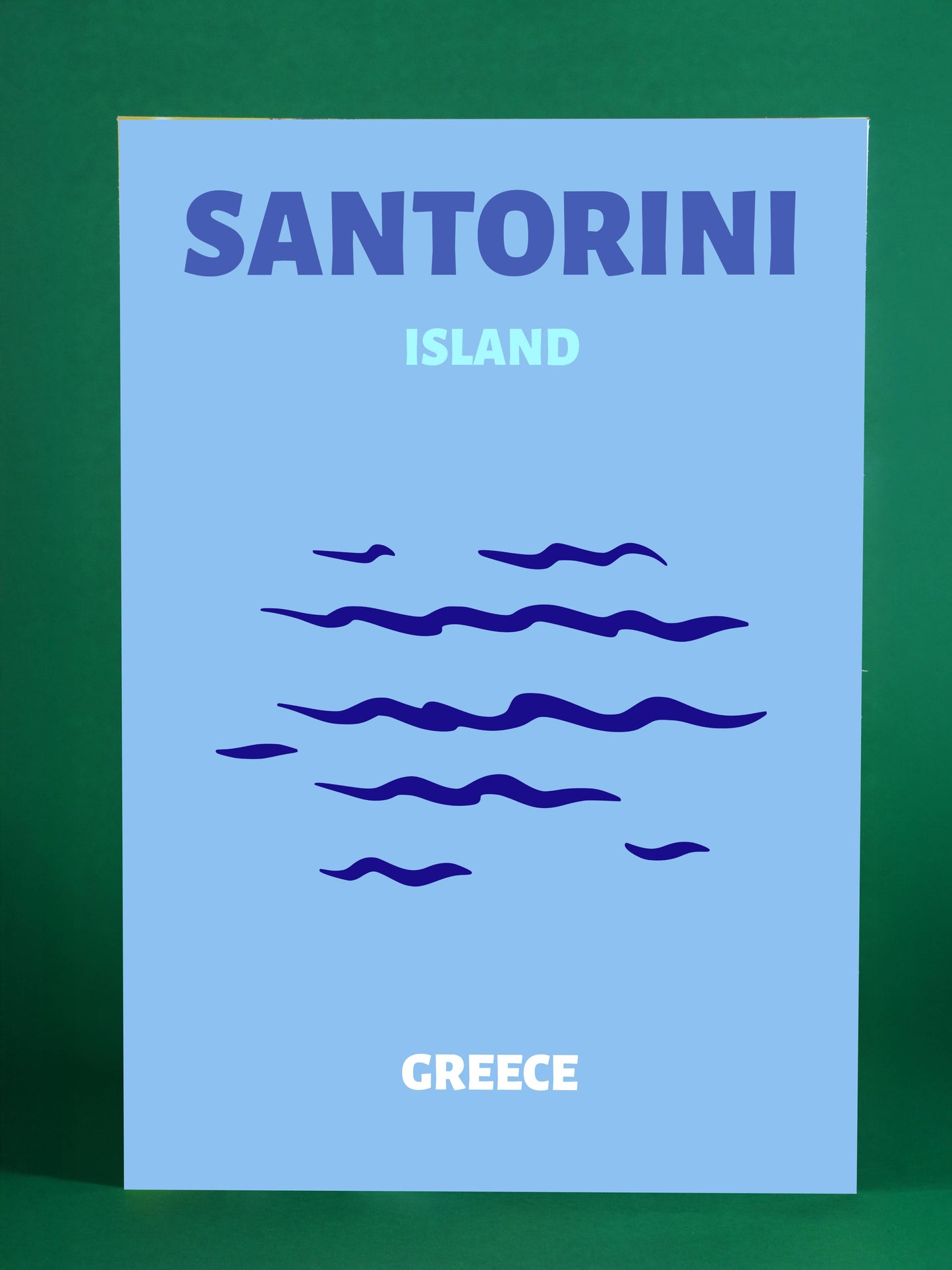 Santorini Island Poster - Minimalist Blue Waves Art, Greece