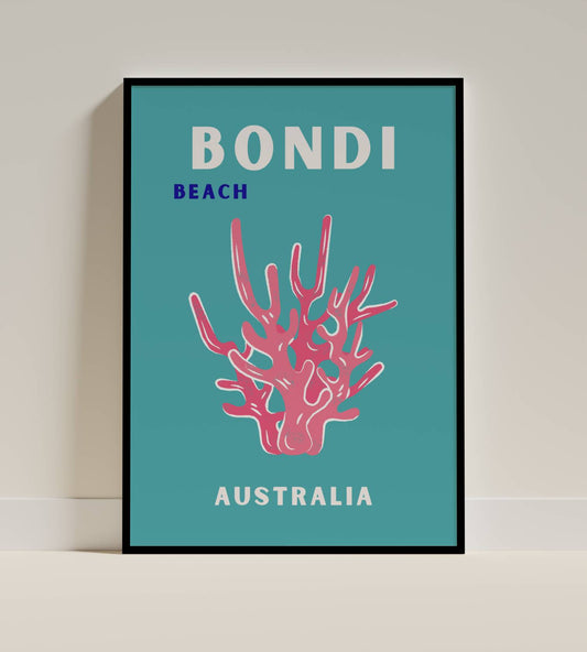 Bondi Beach Australia Poster – Modern Coral Artwork