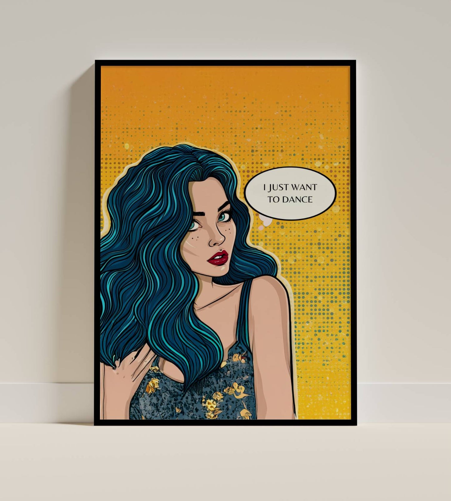 Dance Pop Art Poster with Blue-Haired Figure