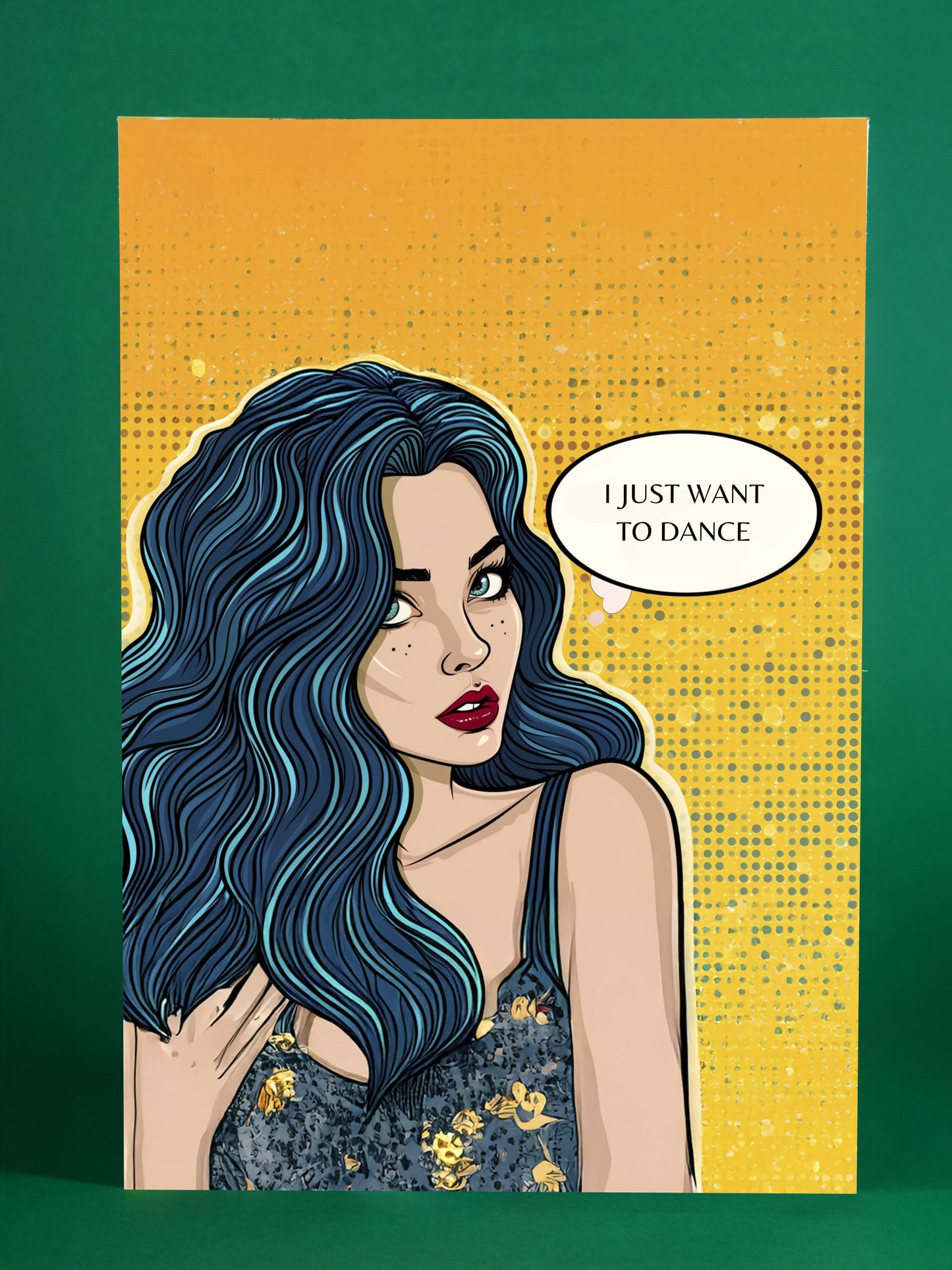 Dance Pop Art Poster with Blue-Haired Figure