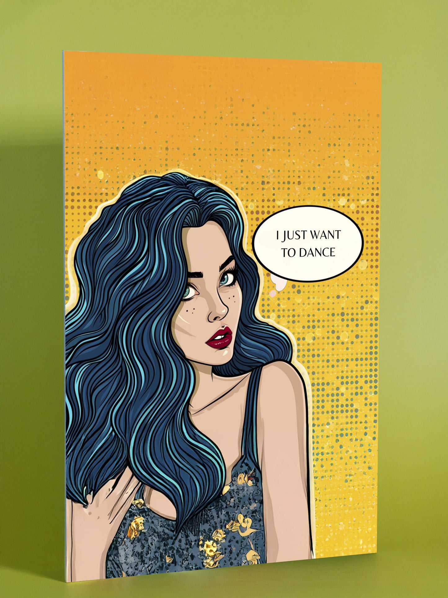 Dance Pop Art Poster with Blue-Haired Figure