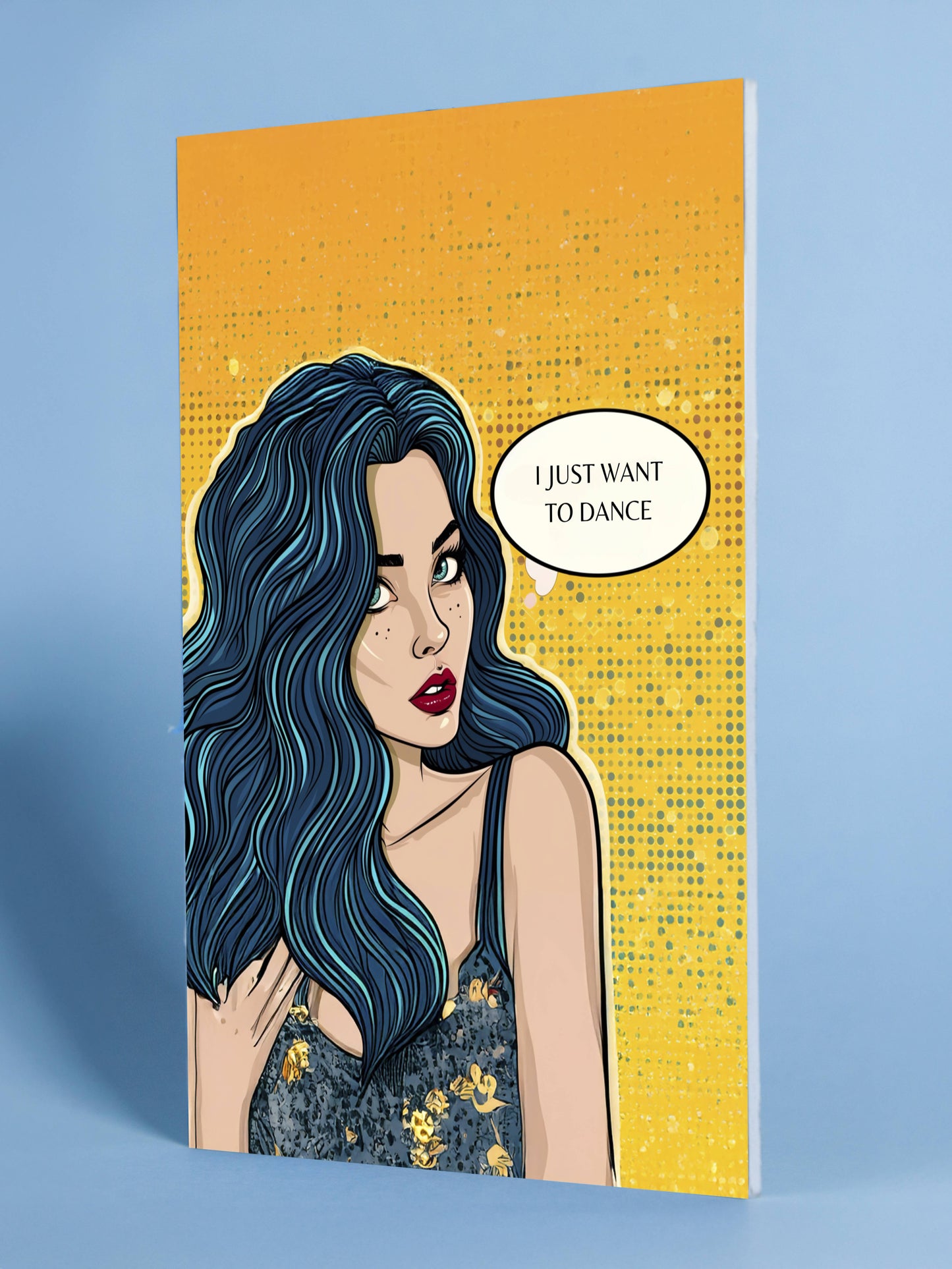 Dance Pop Art Poster with Blue-Haired Figure