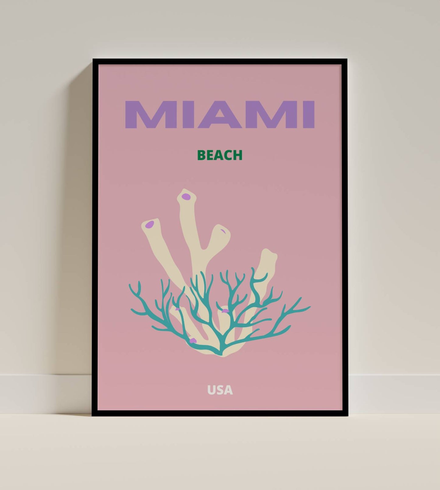 Miami Beach Poster - Modern Coral Art, USA