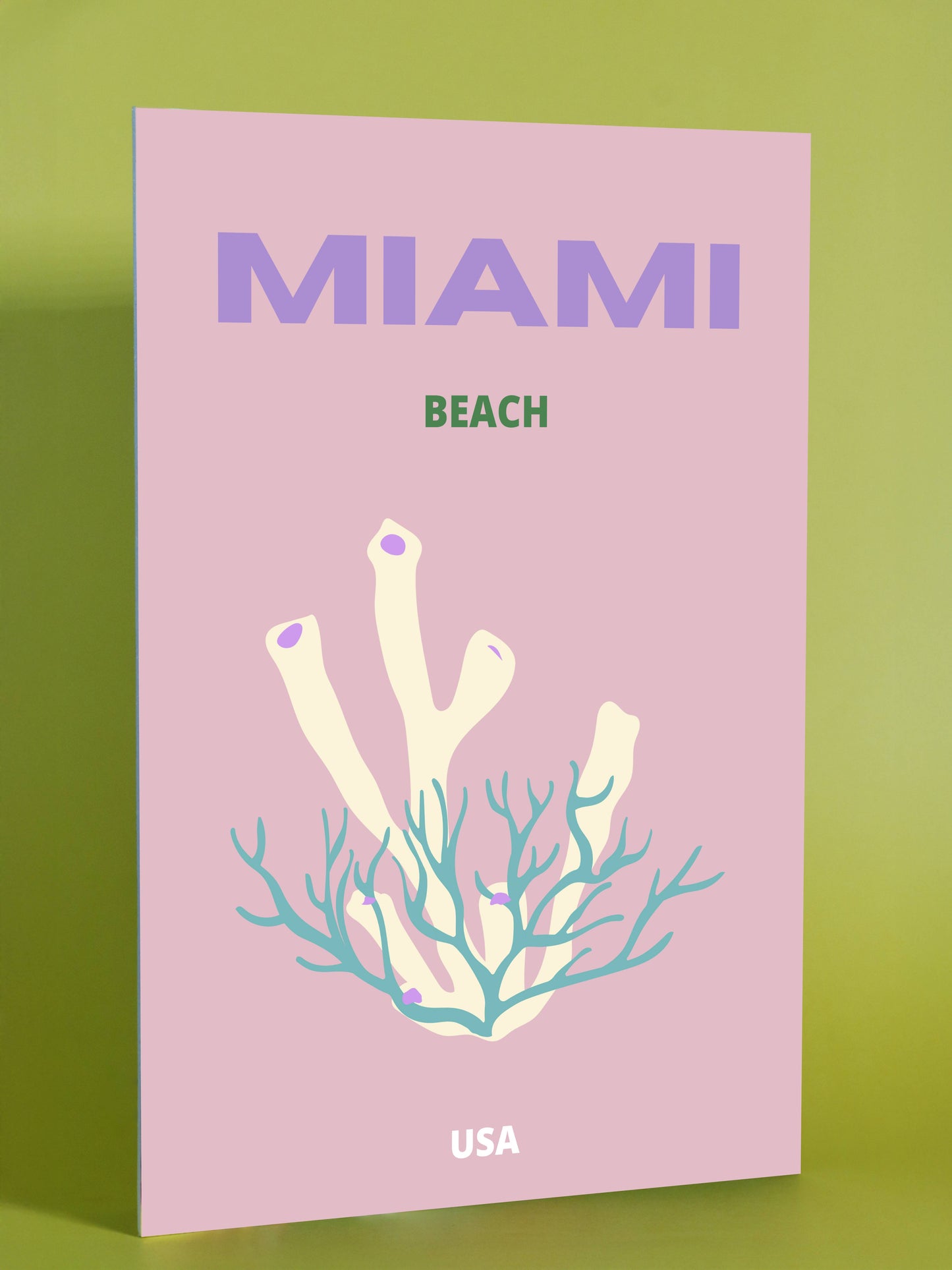 Miami Beach Poster - Modern Coral Art, USA
