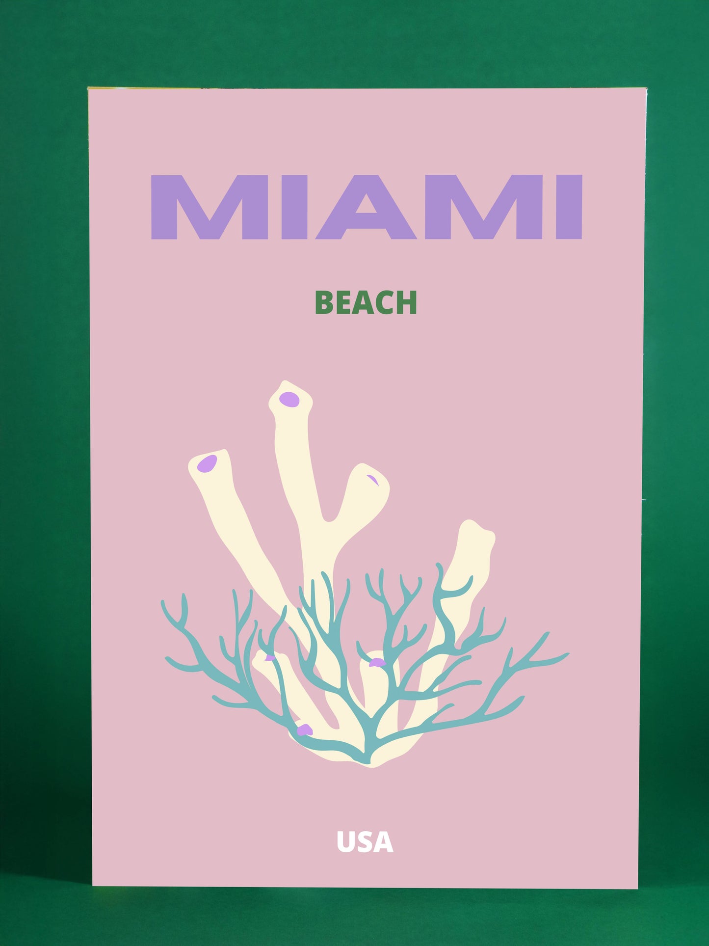 Miami Beach Poster - Modern Coral Art, USA