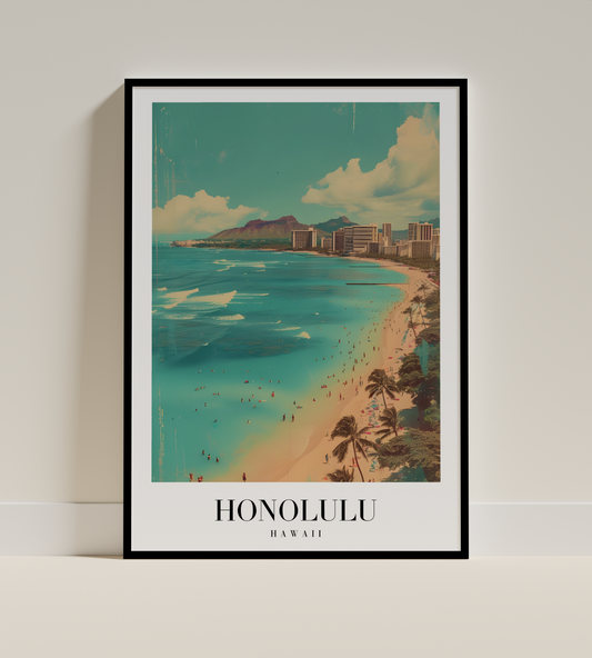 Honolulu Beach Poster – Tropical Paradise Hawaii Wall Decor