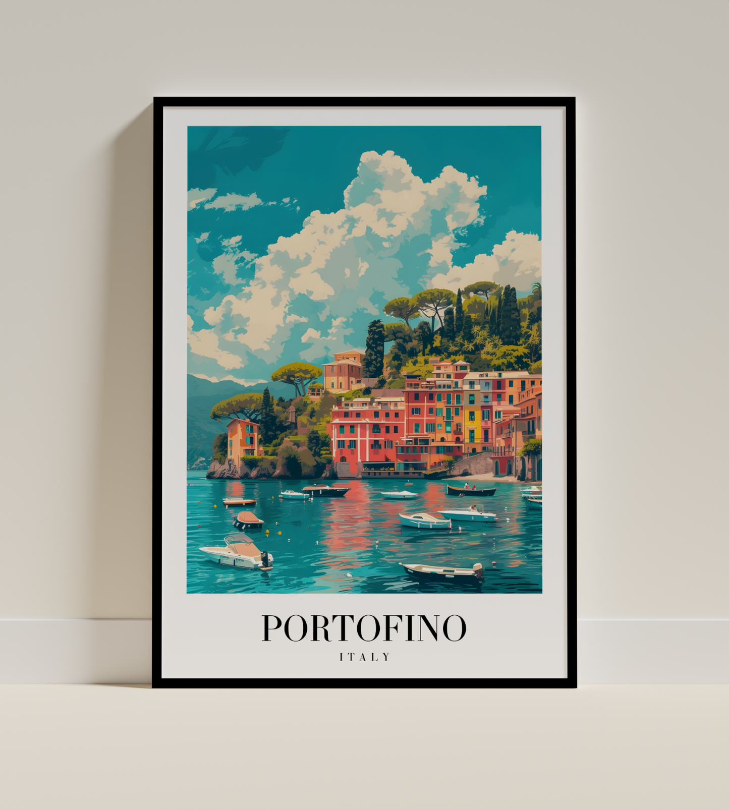 Portofino Seaside Art Print – Italy Colourful Coastal Village Poster