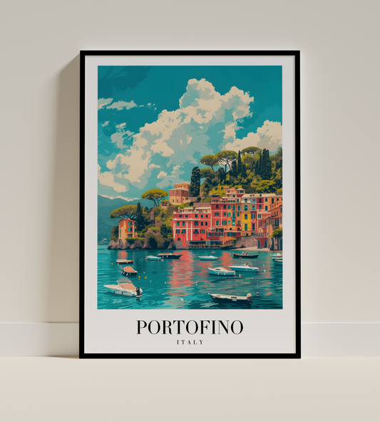 Portofino Seaside Art Print – Italy Colourful Coastal Village Poster