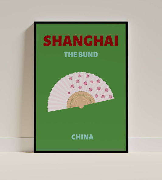 Shanghai Poster – Elegant Fan Art Print, The Bund China Wall Decor