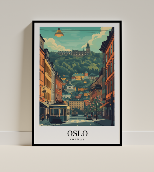 Oslo Cityscape Art Print – Norway Vintage Travel Poster