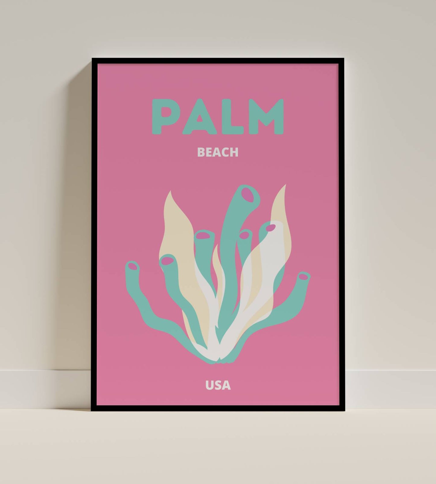 Palm Beach Poster - Vibrant Pink Coral Art, USA