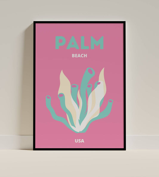Palm Beach Poster - Vibrant Pink Coral Art, USA