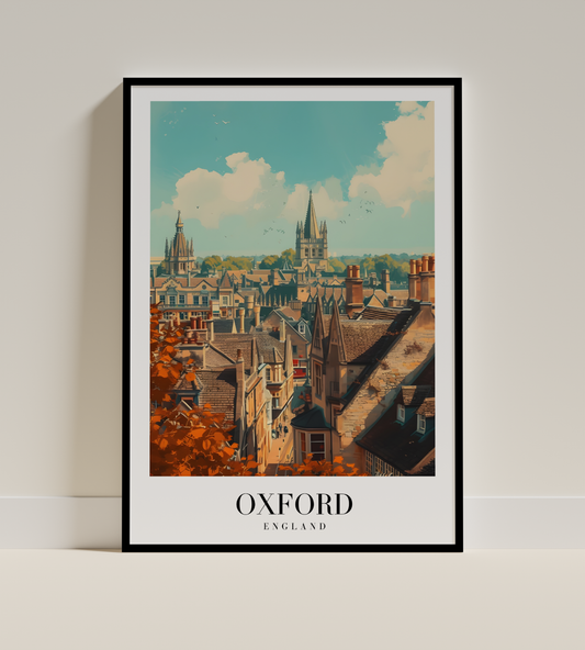Oxford Skyline Poster – Historic Spires and Autumn Leaves