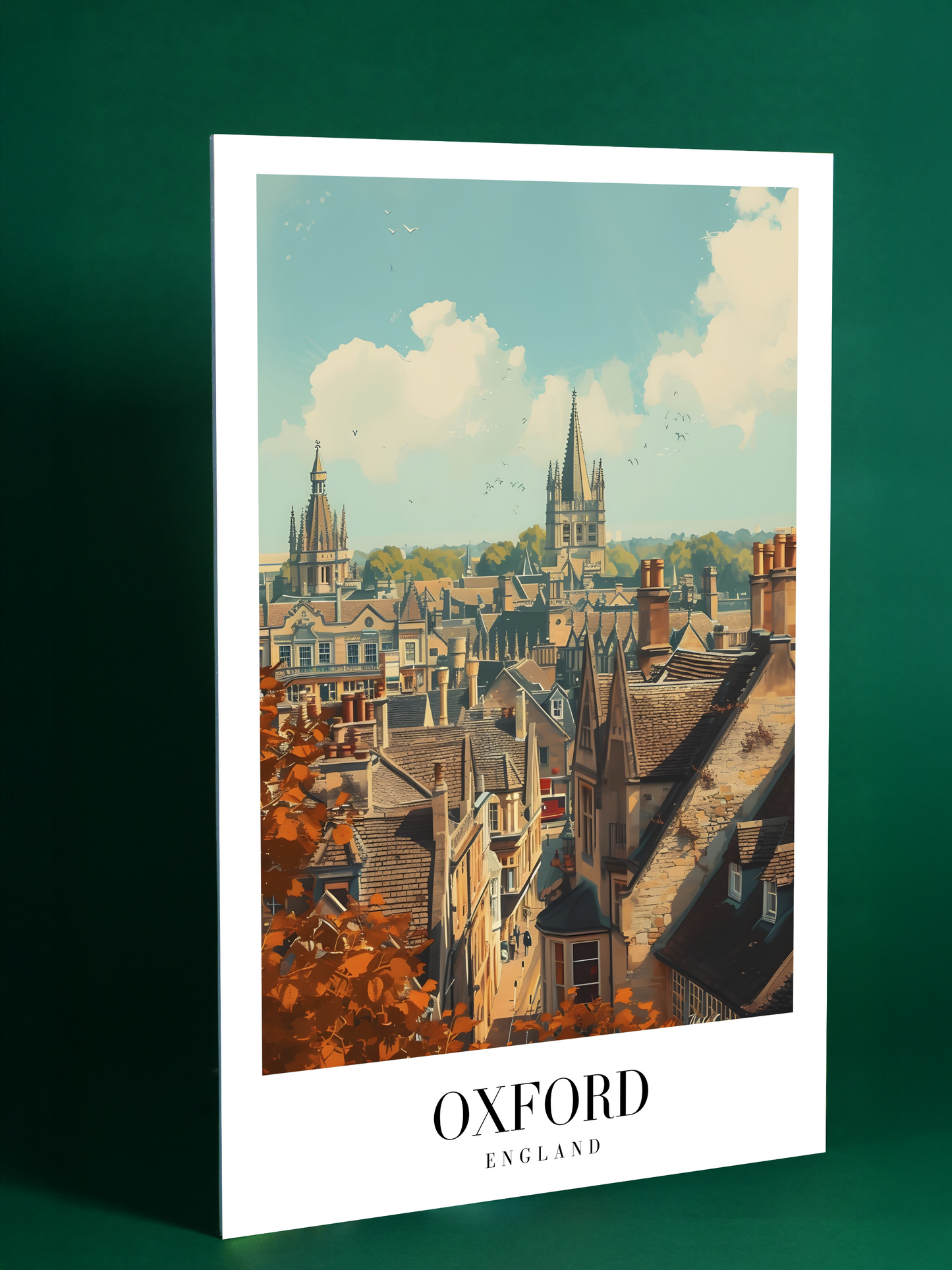 Oxford Skyline Poster – Historic Spires and Autumn Leaves