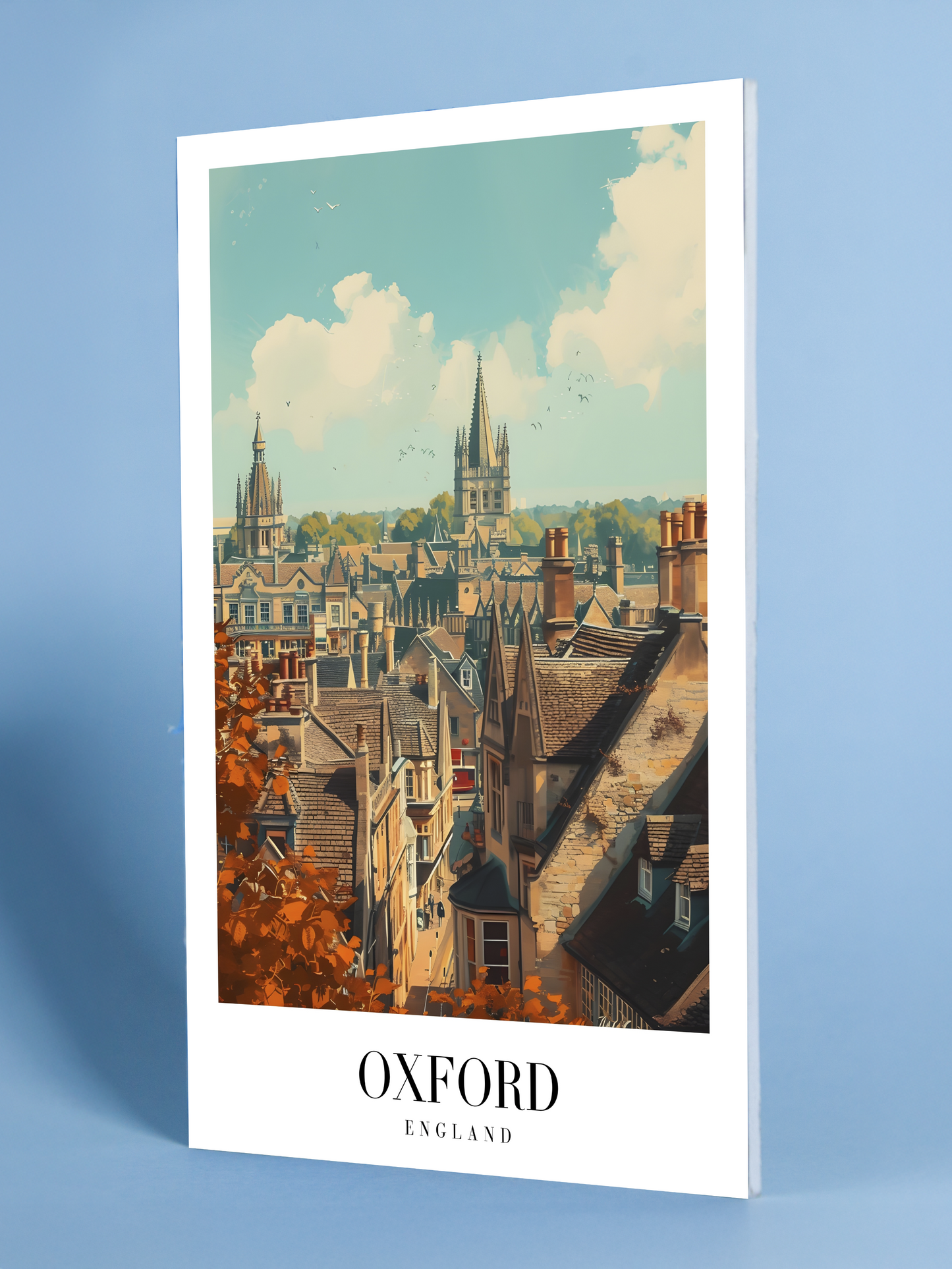 Oxford Skyline Poster – Historic Spires and Autumn Leaves