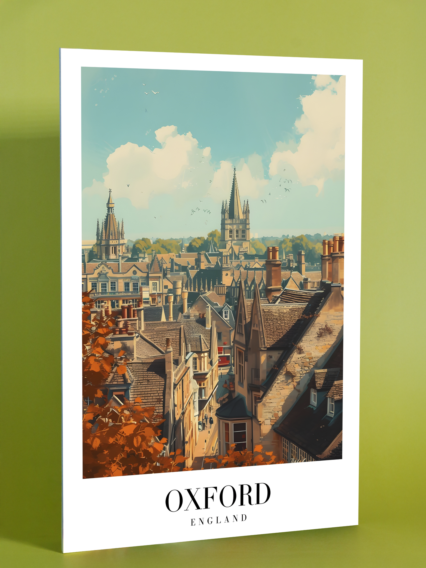 Oxford Skyline Poster – Historic Spires and Autumn Leaves