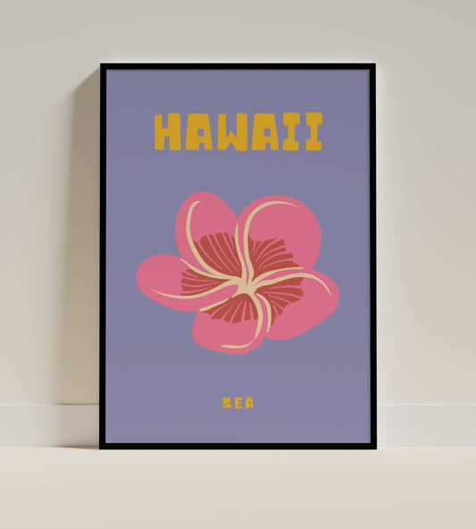 Hawaii Island Poster – Tropical Flower & Sea Theme Art Print