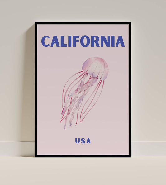 California USA Poster – Watercolor Jellyfish Print