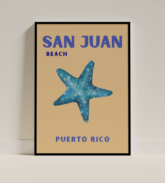 San Juan Beach Starfish Poster – Puerto Rico Coastal Print