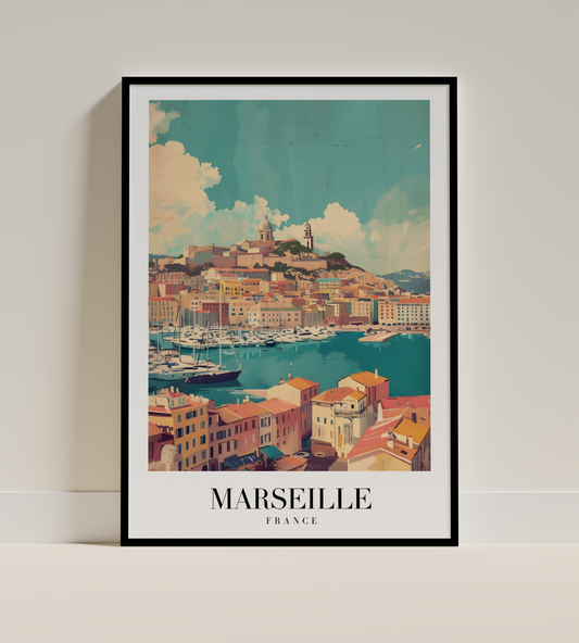Marseille France Art Print – Vibrant Mediterranean Harbor Poster
