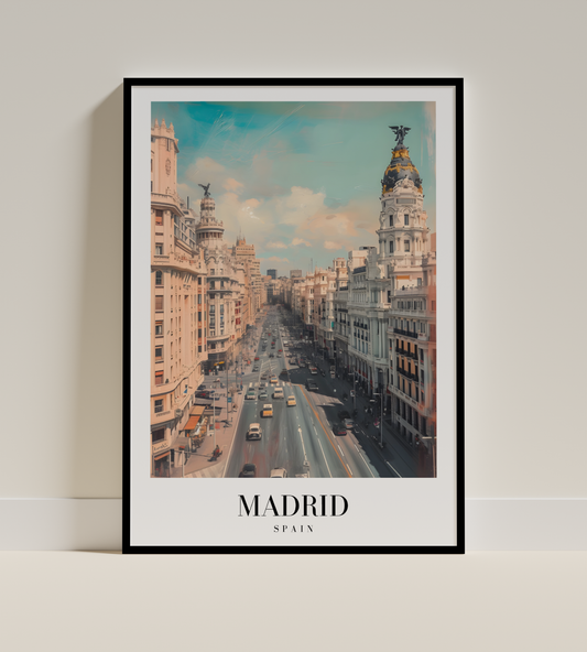 Madrid Spain Street Scene Poster – Grand Via Urban Artwork