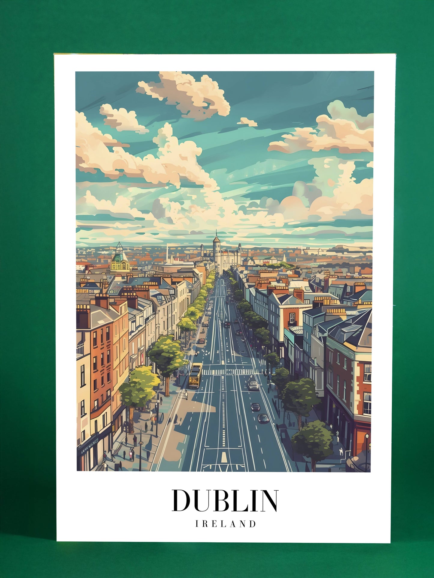 Dublin Cityscape Poster – Lively Urban Street Scene