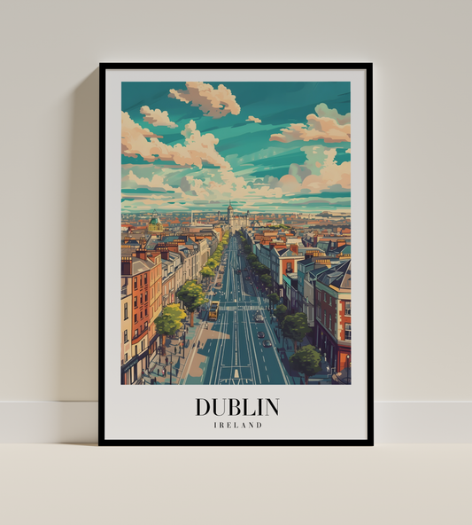 Dublin Cityscape Poster – Lively Urban Street Scene