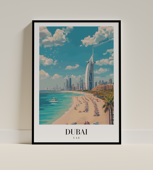 Dubai Beach and Skyline Print – Modern Urban Oasis