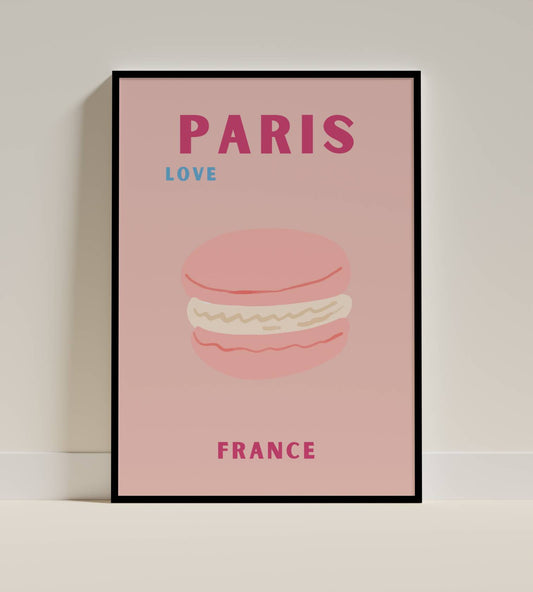 Paris France Love Poster – Macaron Illustration Modern Art