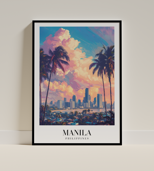 Manila Skyline Art Print – Philippines Tropical Travel Poster