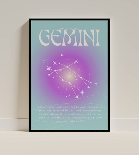 Gemini Zodiac Constellation Poster – May 21 to June 21
