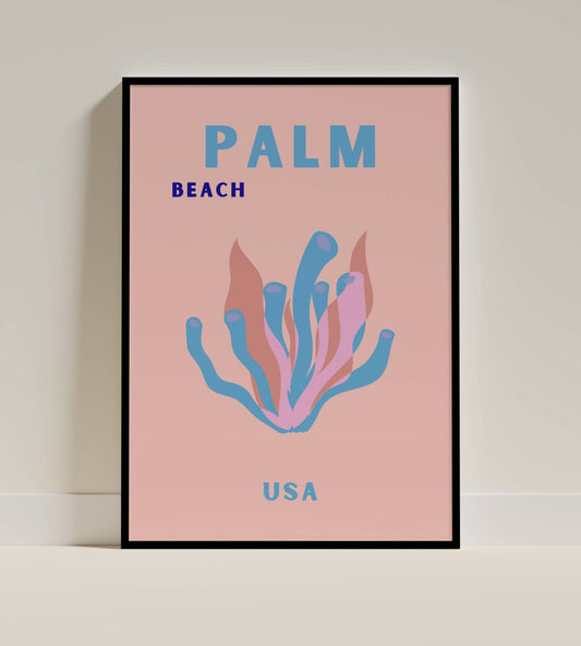 Palm Beach Poster - Abstract Blue & Pink Coral Art, USA