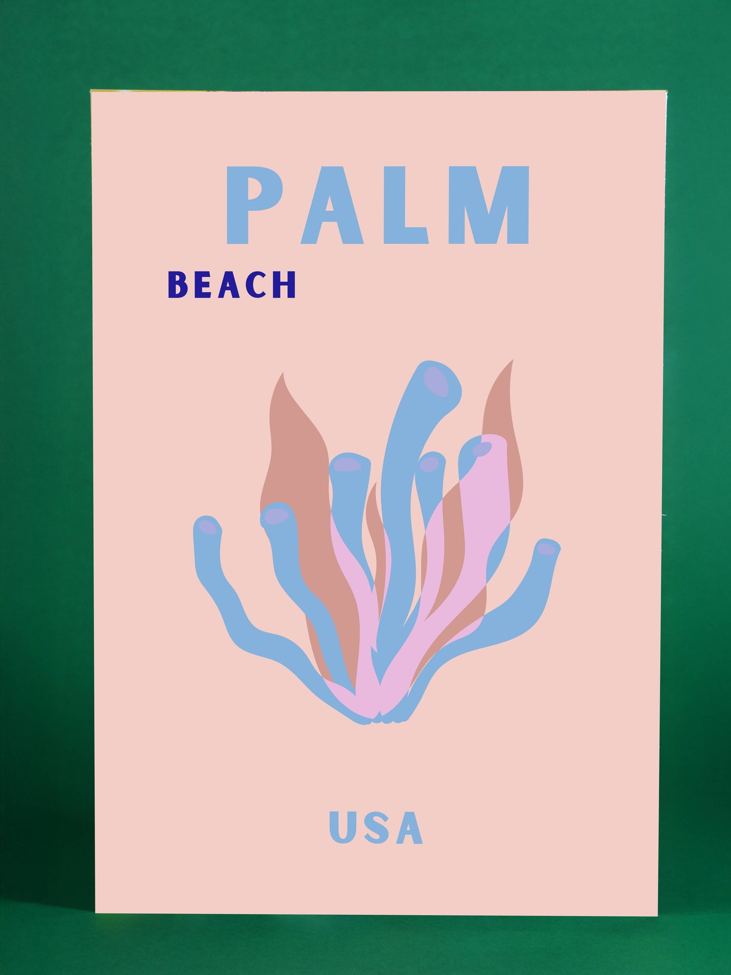 Palm Beach Poster - Abstract Blue & Pink Coral Art, USA