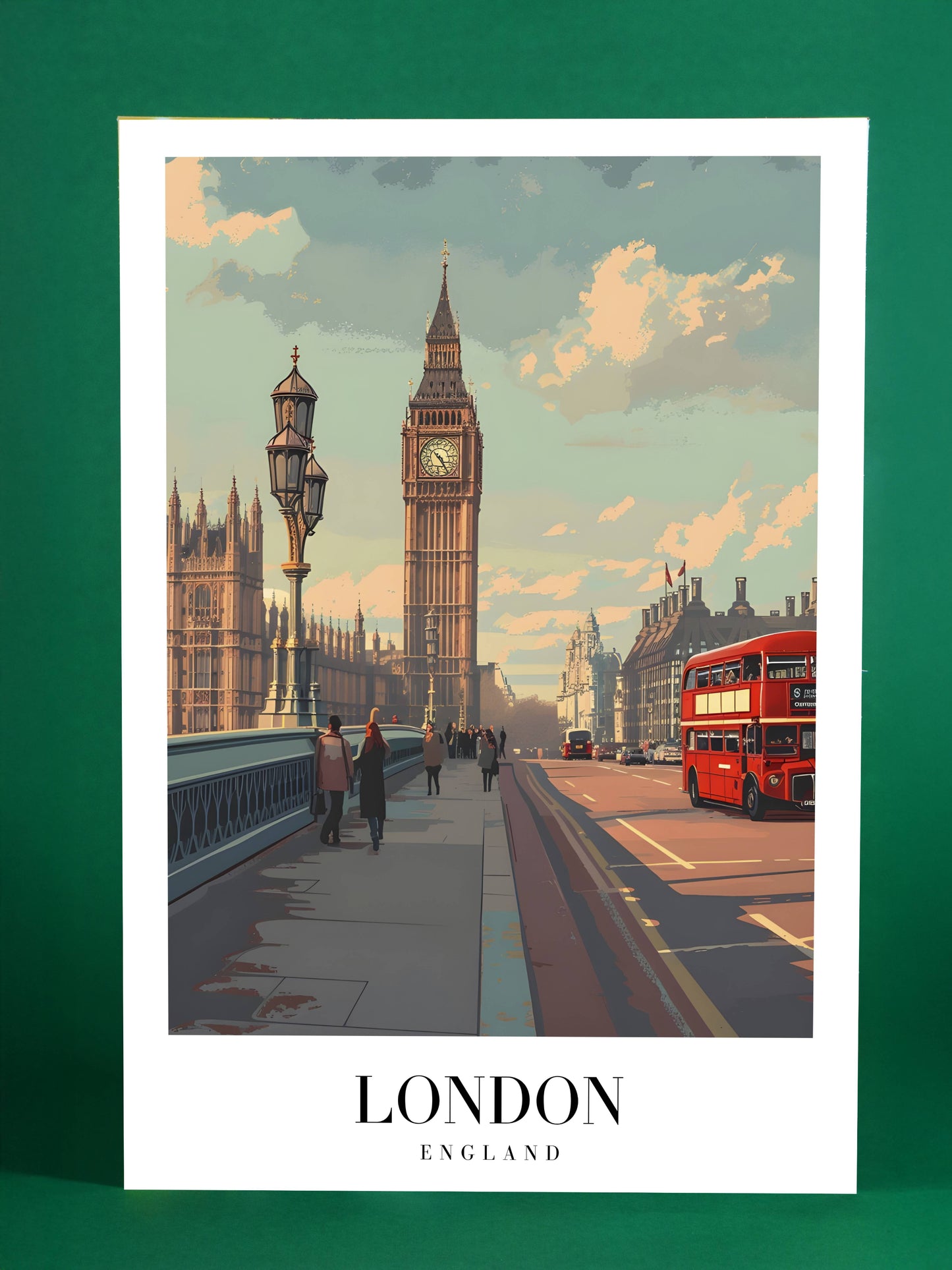 London Cityscape Poster – Big Ben and Double Decker Bus
