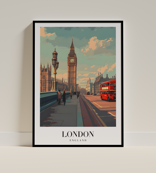 London Cityscape Poster – Big Ben and Double Decker Bus